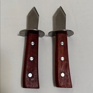 OYSTER SHELL SHUCKING KNIVES MUSSEL CLAM KNIFE SET 2 FULL TANG DAGGERS RED BROWN